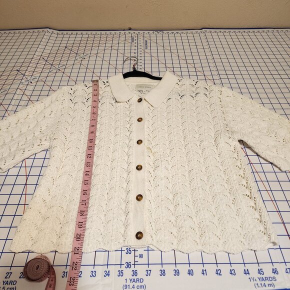Loulou Studio Adria Open Stitch Cotton Cardigan NWOT White Med small mark - Picture 2 of 12